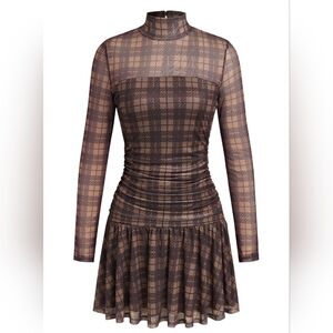 Cupshe Demi Engemann Girls' Night Out Mini Dress Women's Small Brown Plaid Mesh